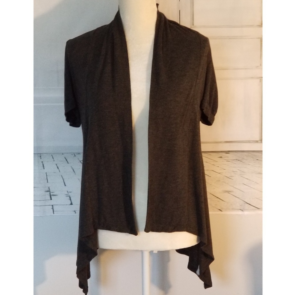 Papaya Short Sleeve High-Low Open Cardigan